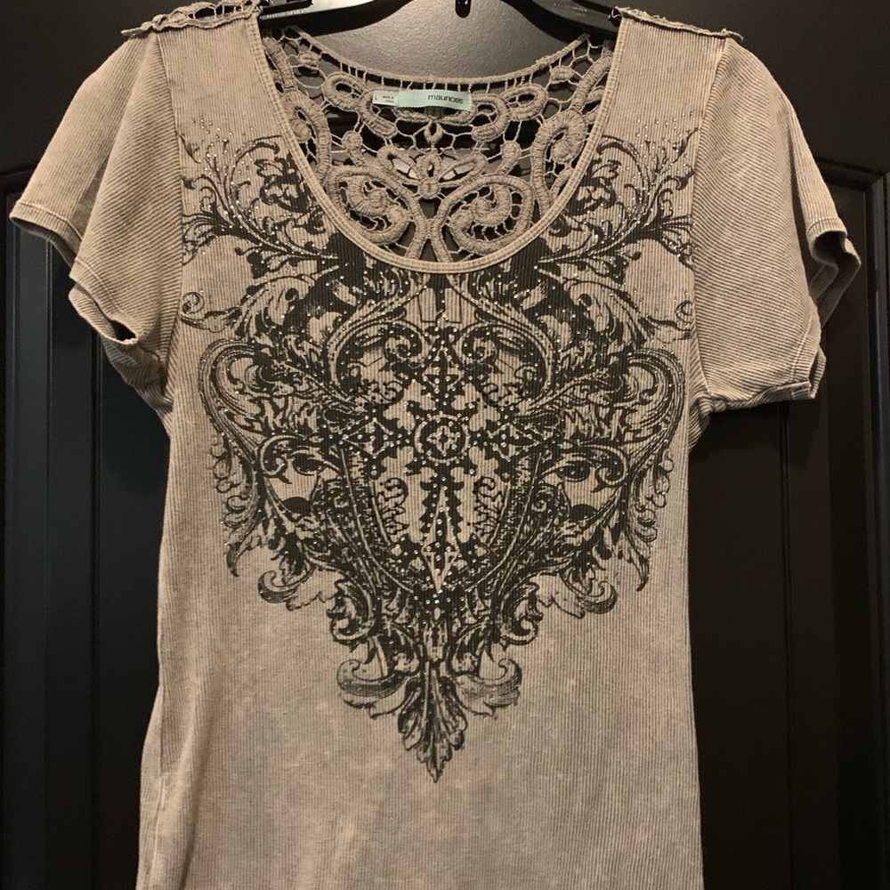 Grey acid wash bling shirt